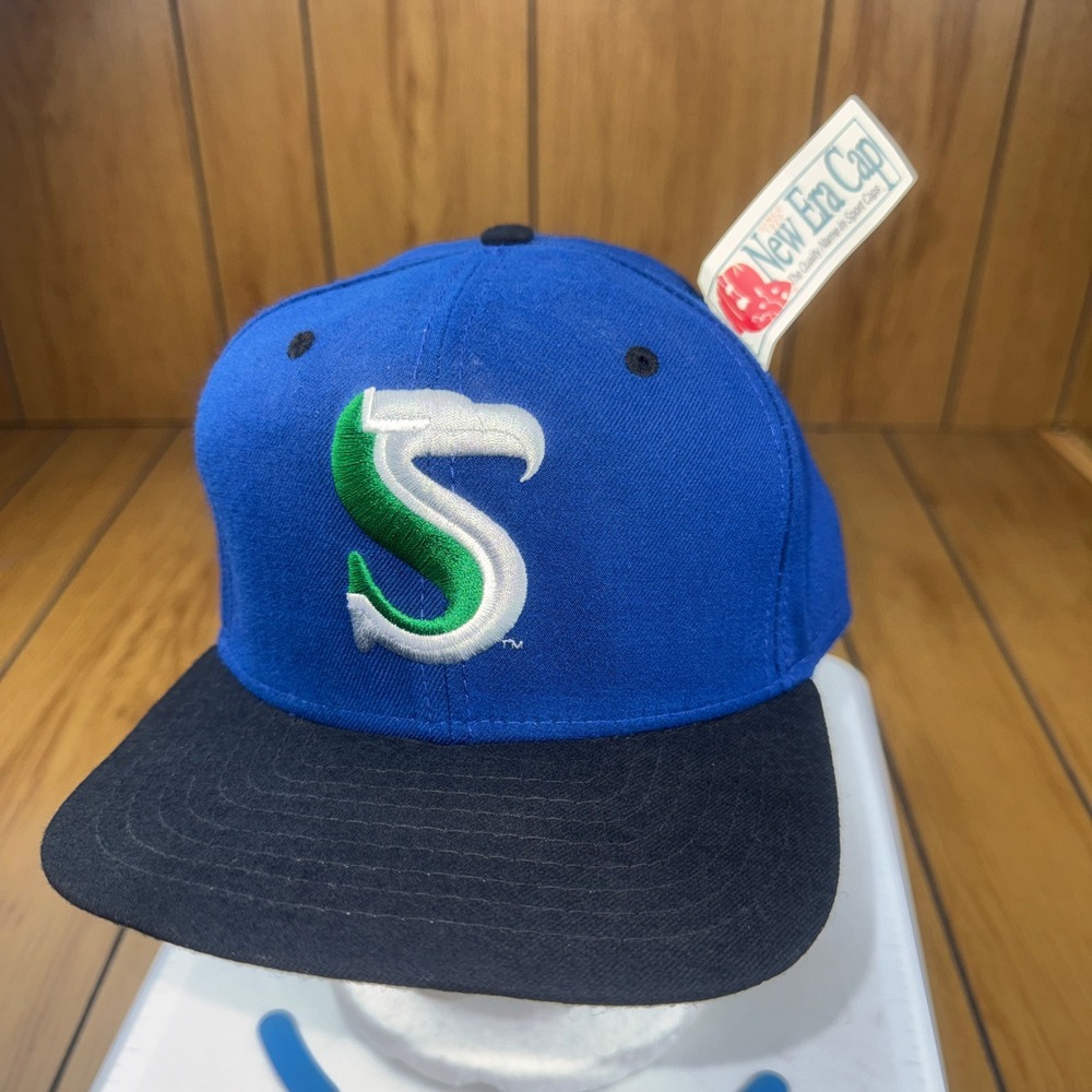 Vintage Seattle Seahawks New Era Snapback Hat 90s Team NFL‎ Blue Black NWT USA
